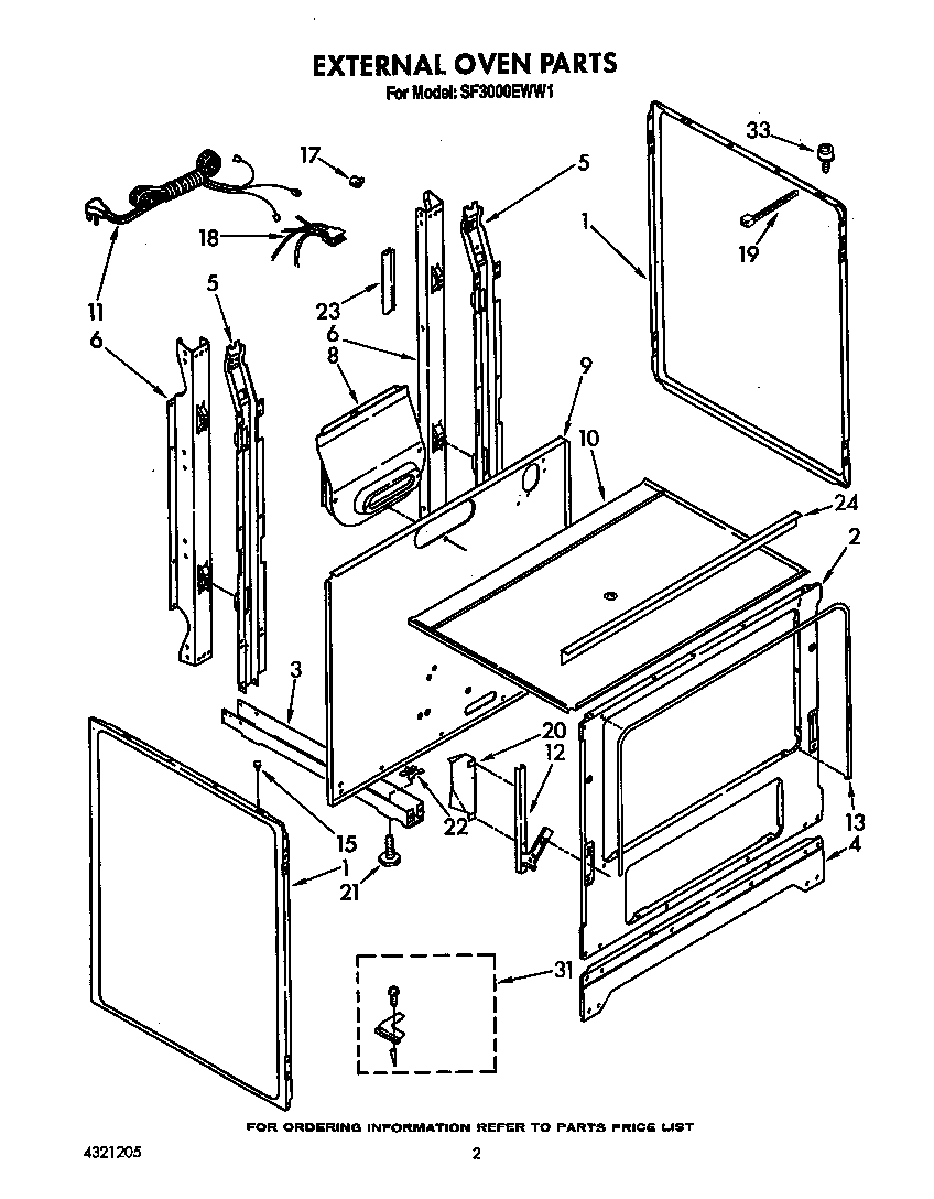 Whirlpool SF3000EWW1 external oven diagram