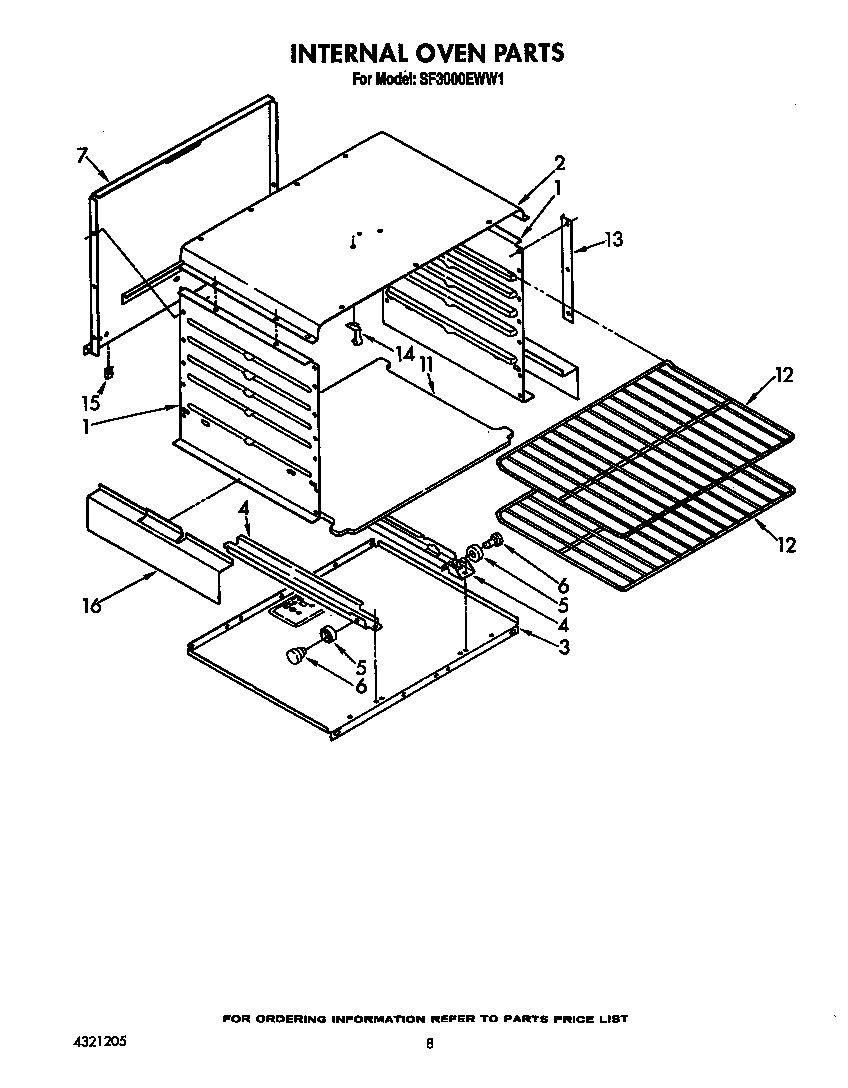 Whirlpool SF3000EWW1 internal oven diagram
