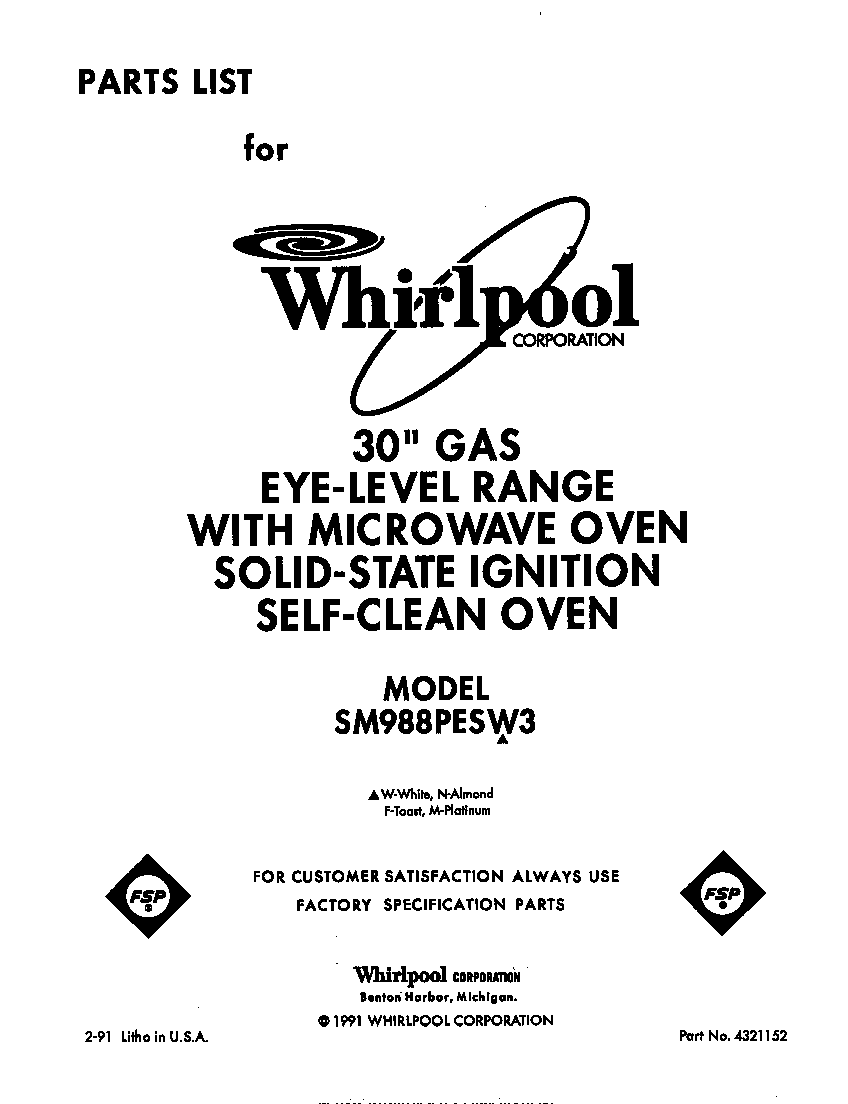 Whirlpool SM988PESW3 front cover diagram