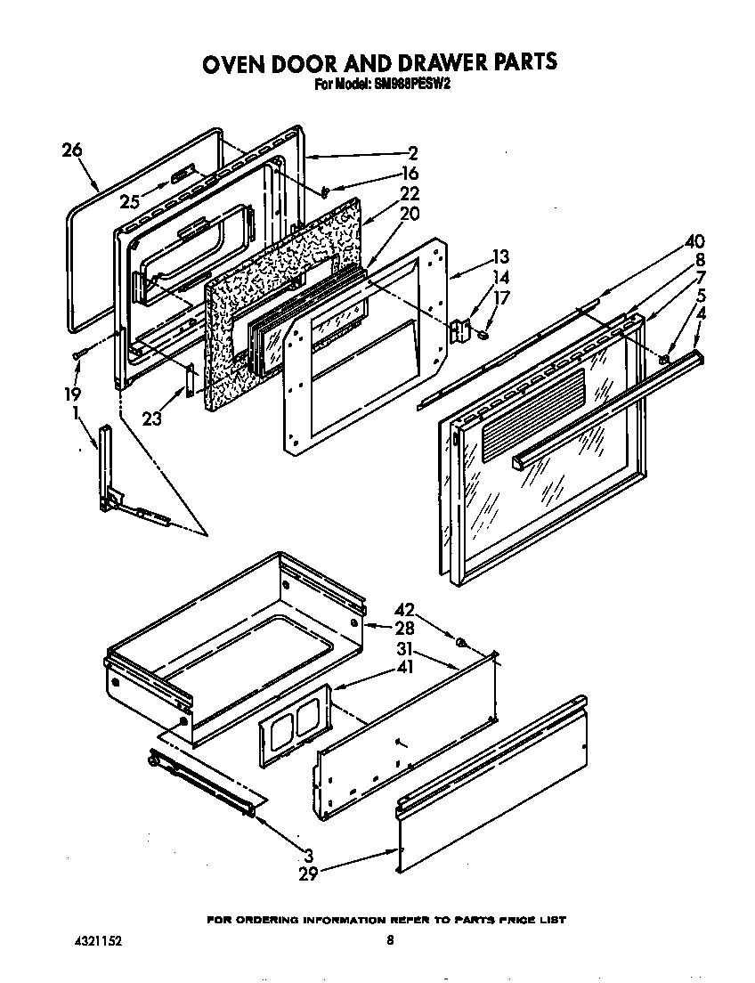 Whirlpool SM988PESW3 oven door and drawer diagram