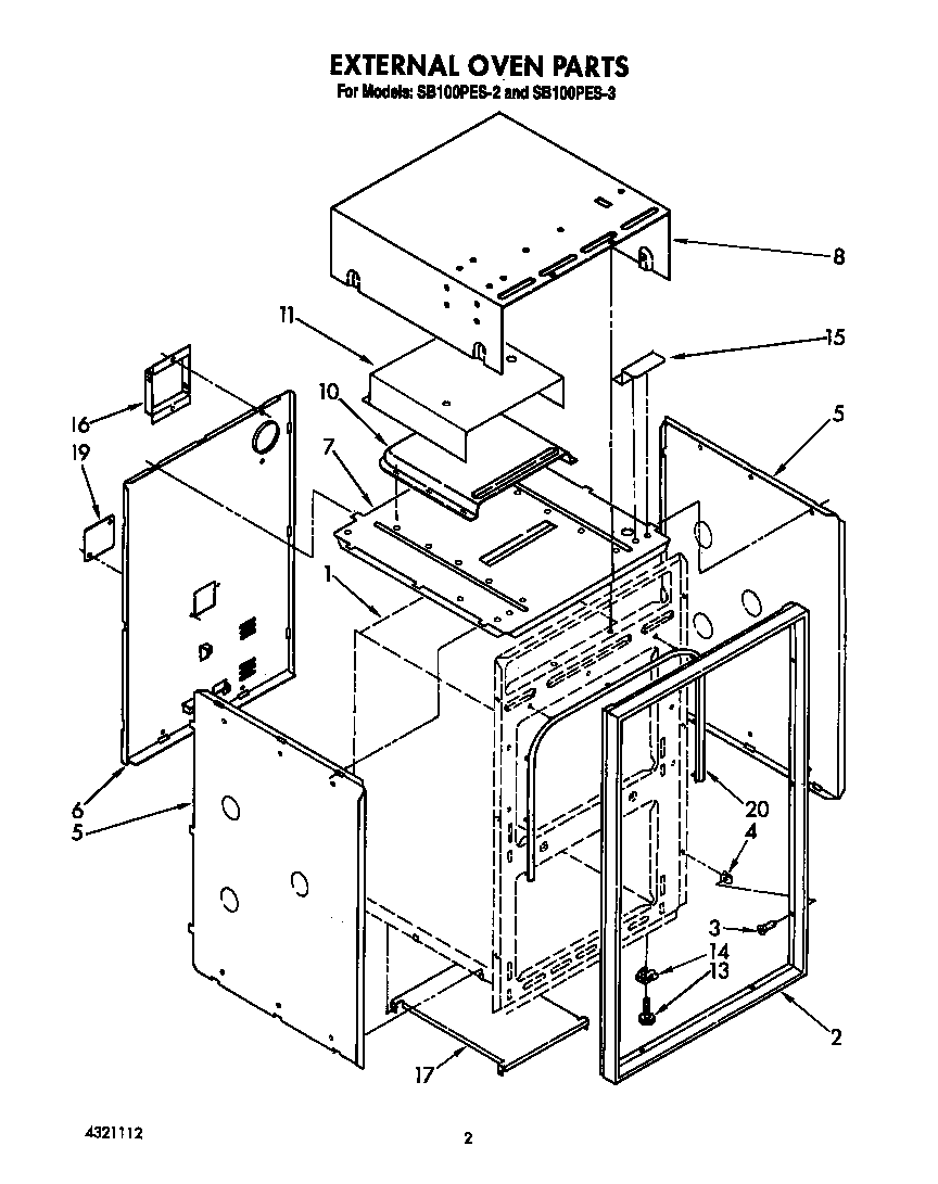 Whirlpool SB100PES2 external oven diagram