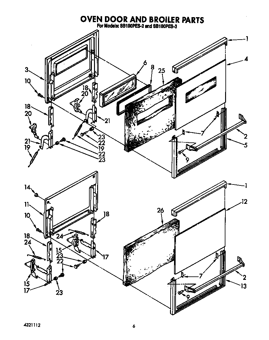Whirlpool SB100PES2 oven door and broiler diagram