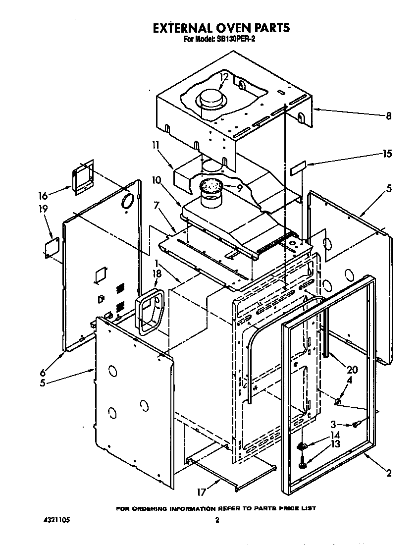 Whirlpool SB130PER2 external oven diagram