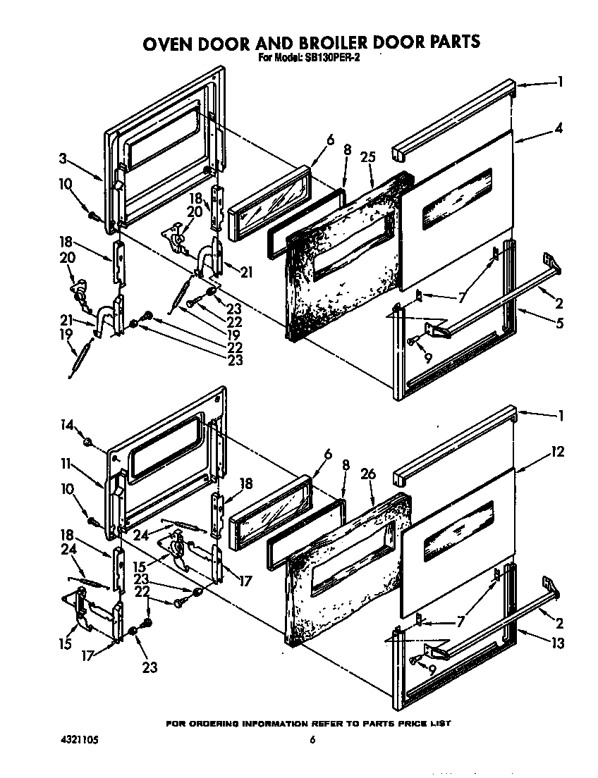 Whirlpool SB130PER2 oven door and broiler diagram