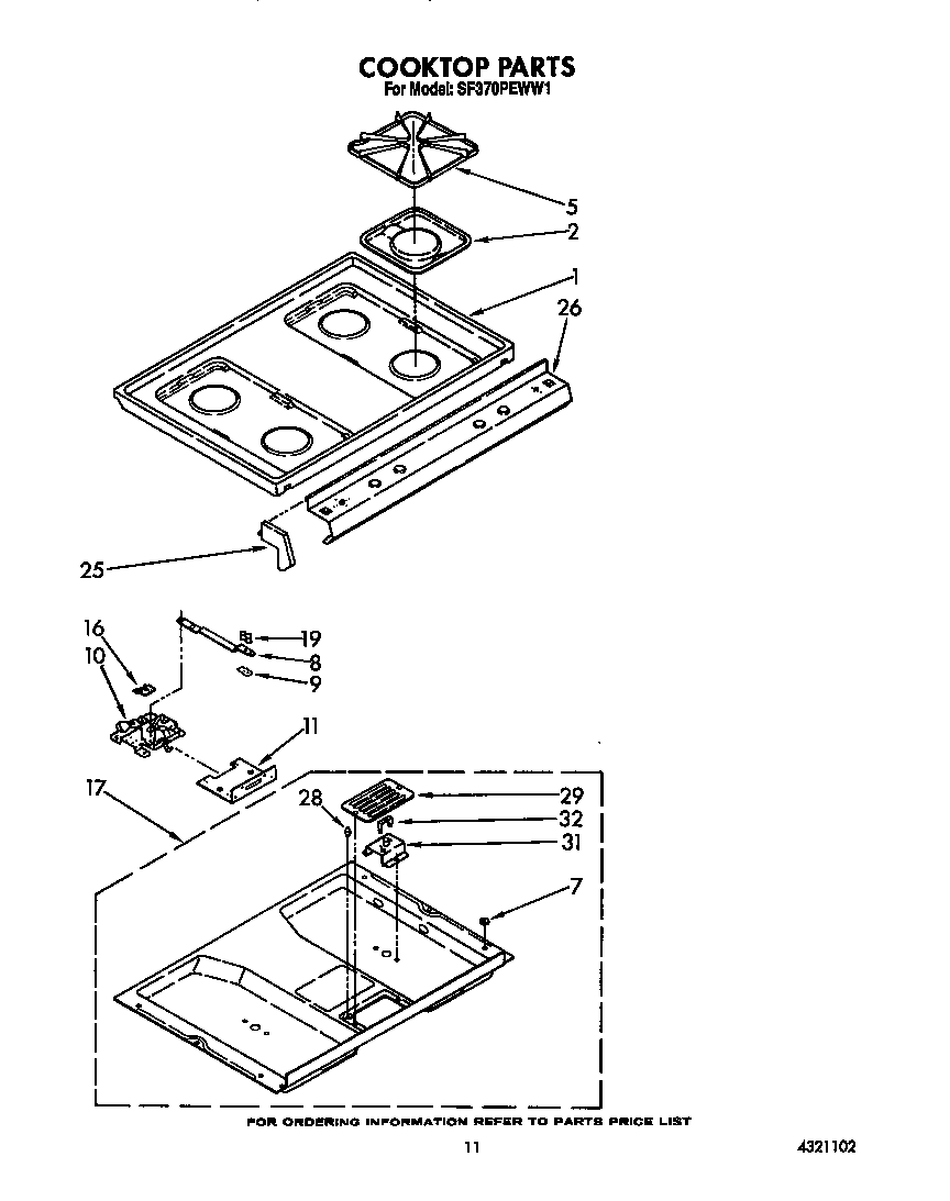Whirlpool SF370PEWW1 cooktop diagram