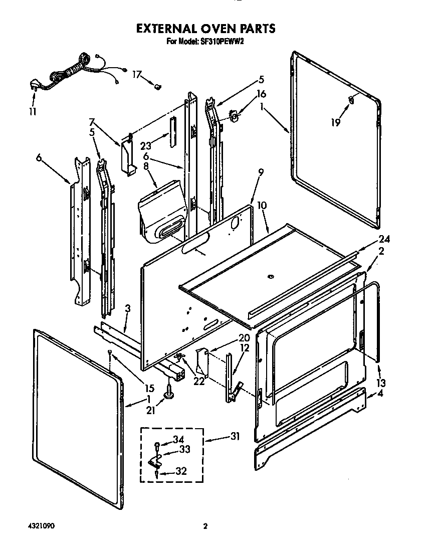 Whirlpool SF310PEWW2 external oven diagram