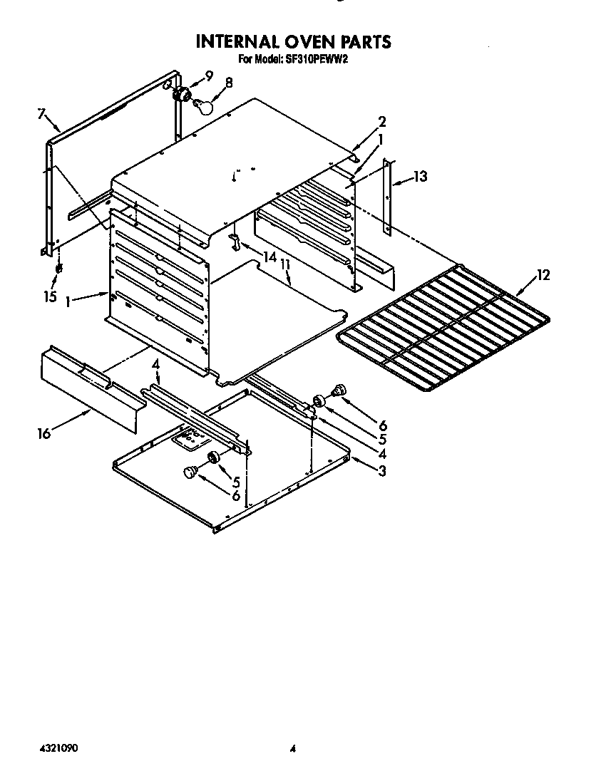 Whirlpool SF310PEWW2 internal oven diagram