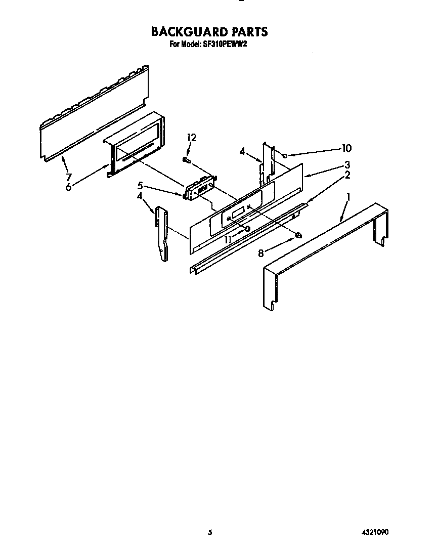 Whirlpool SF310PEWW2 backguard diagram