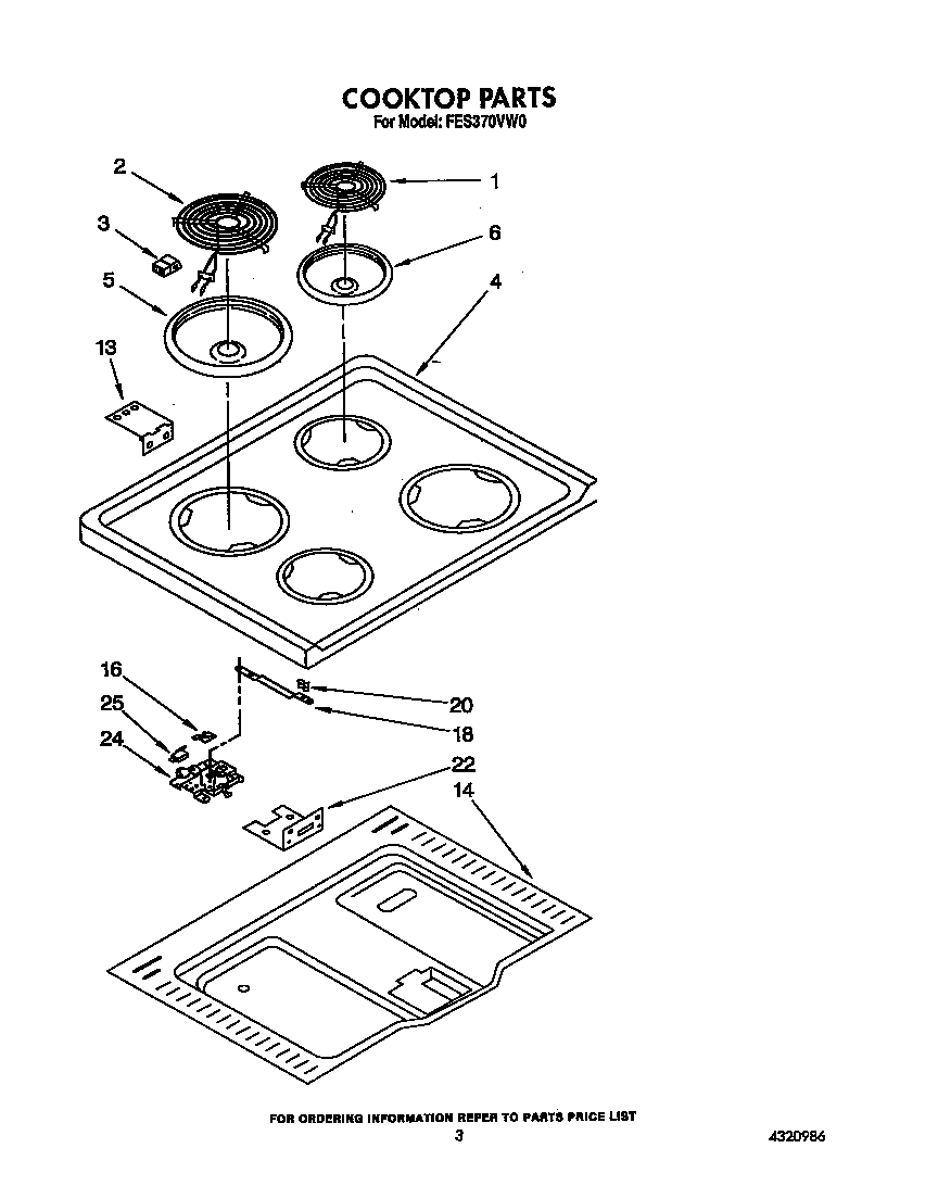 Roper FES370VW0 cooktop diagram