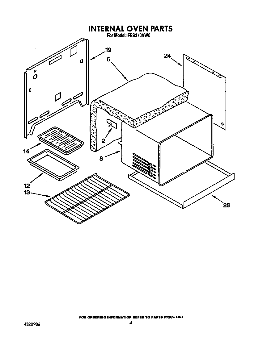 Roper FES370VW0 internal oven diagram