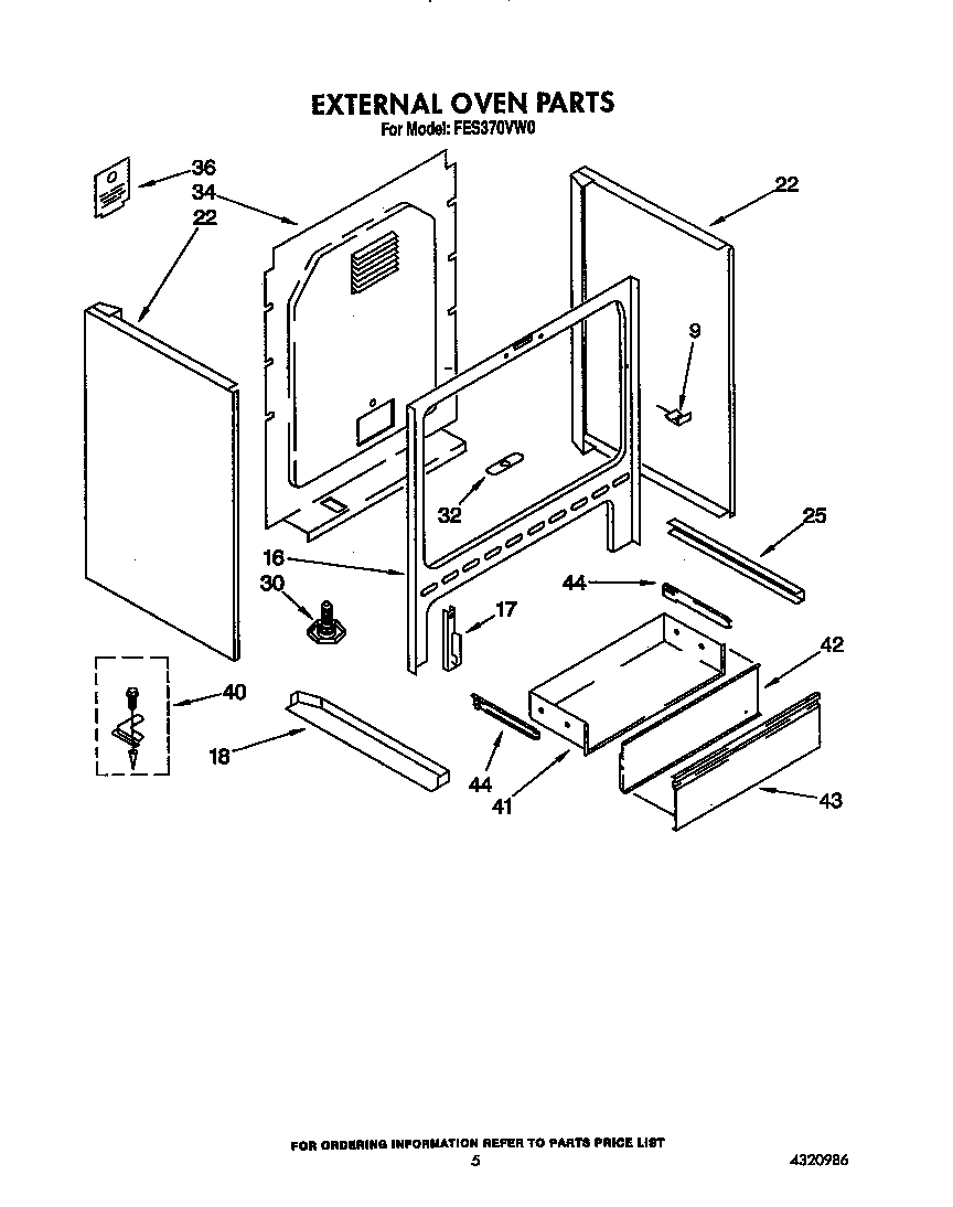 Roper FES370VW0 external oven diagram