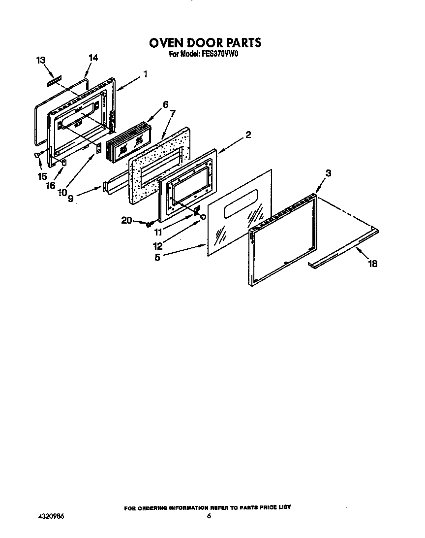 Roper FES370VW0 oven door diagram
