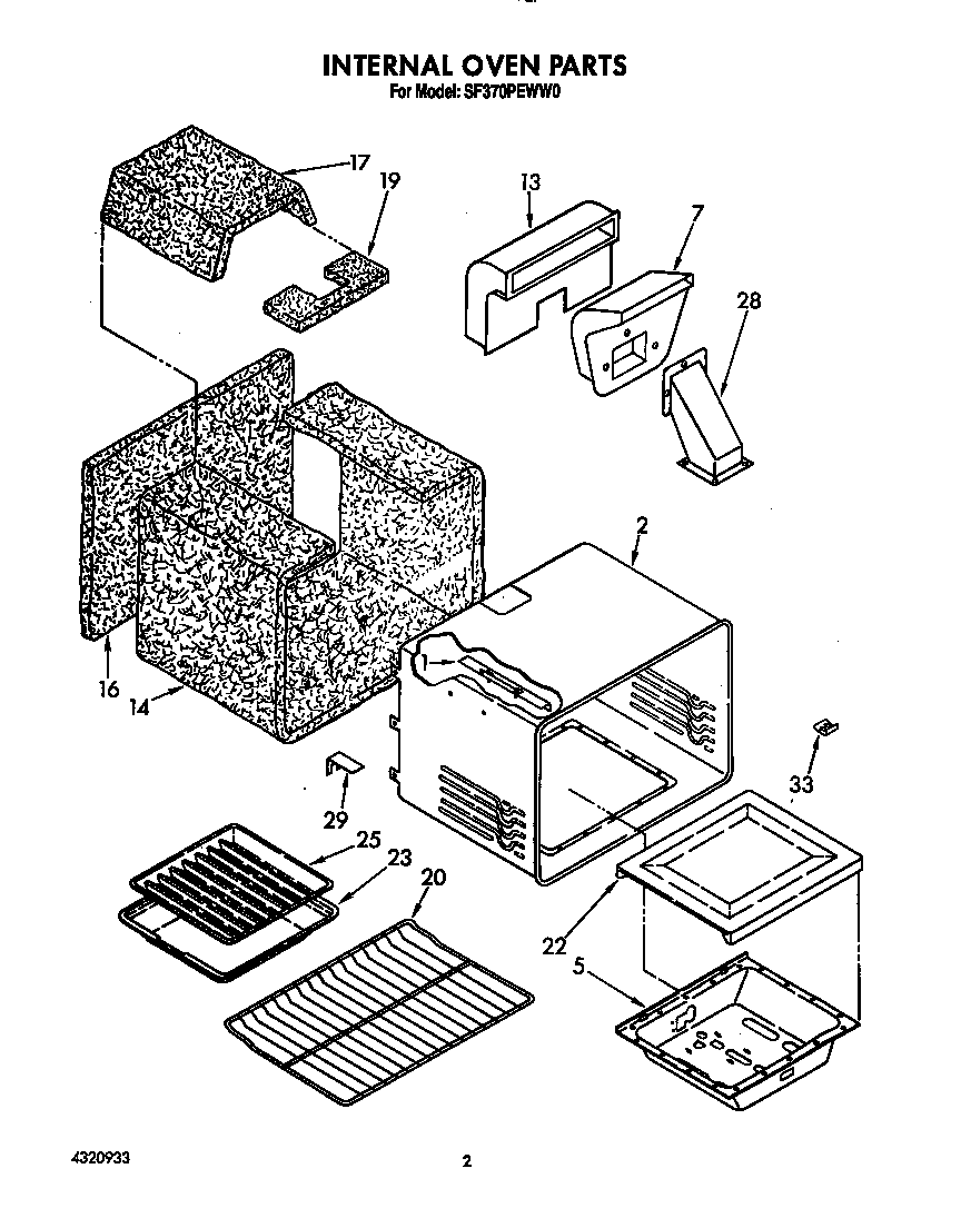 Whirlpool SF370PEWW0 internal oven diagram