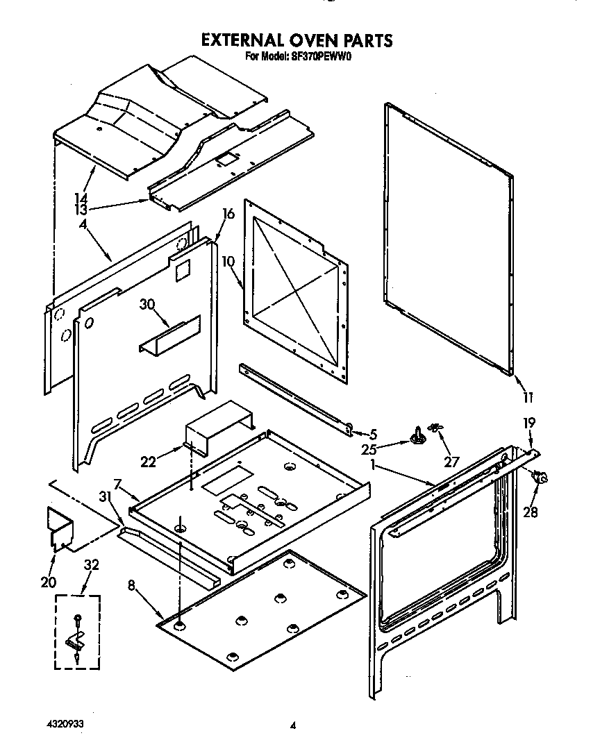 Whirlpool SF370PEWW0 external oven diagram