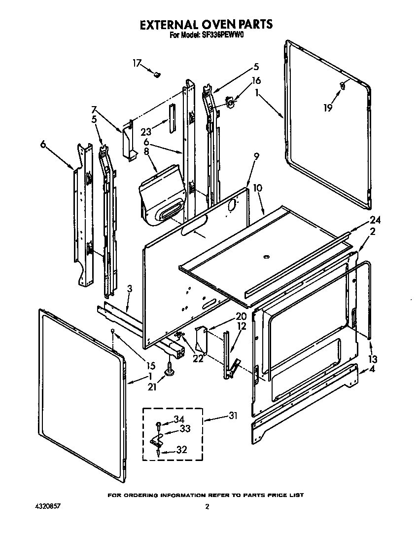 Whirlpool SF336PEWW0 external oven diagram
