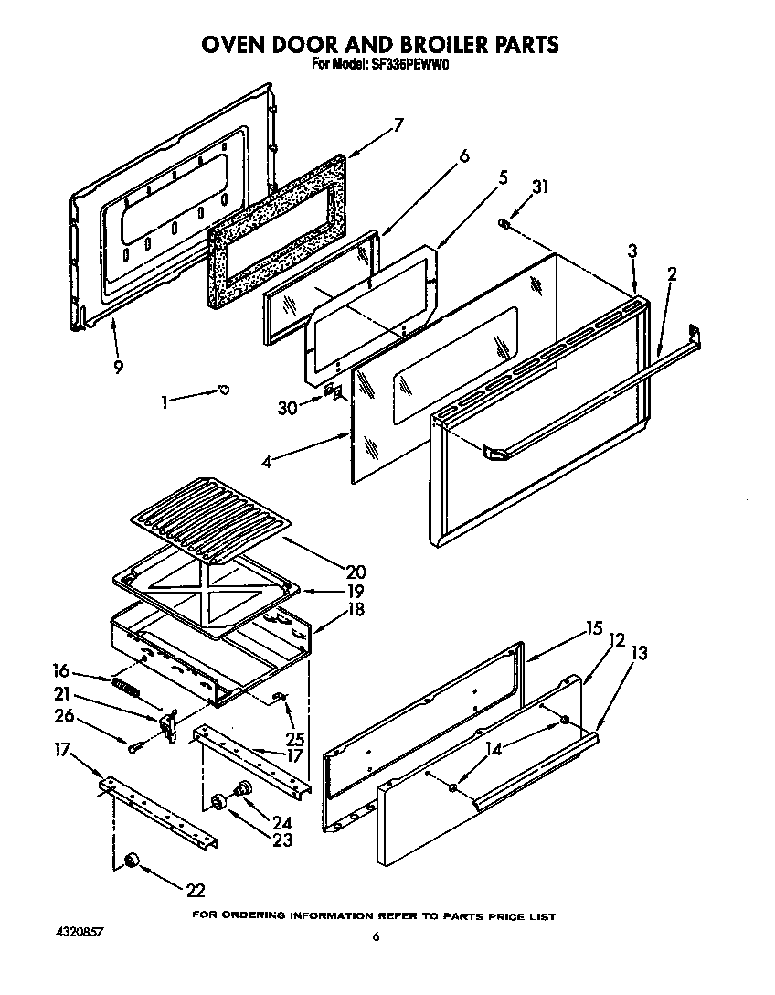 Whirlpool SF336PEWW0 oven door and broiler diagram