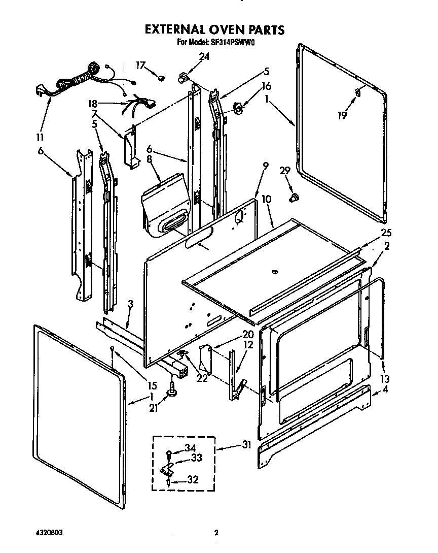 Whirlpool SF314PSWW0 external diagram