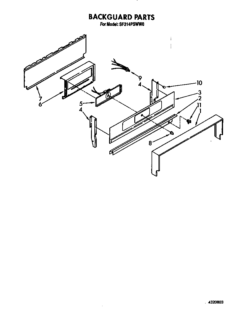 Whirlpool SF314PSWW0 back guard diagram