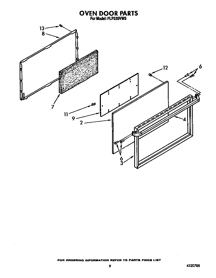 Roper FLP330VW0 oven door diagram