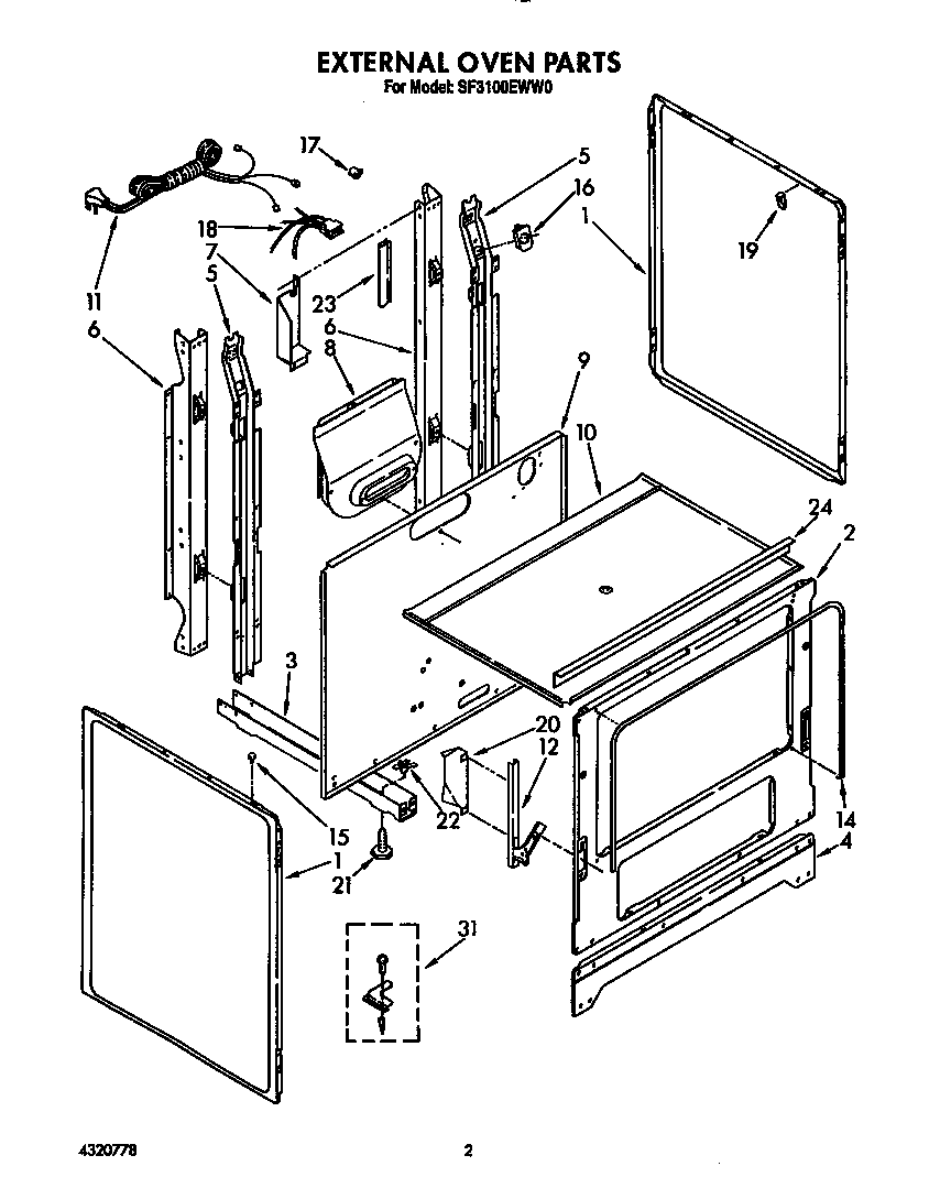 Whirlpool SF3100EWW0 external oven diagram