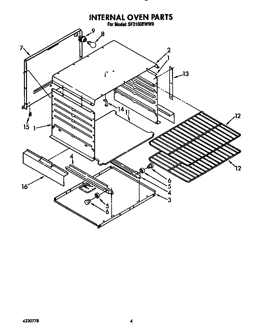 Whirlpool SF3100EWW0 internal oven diagram