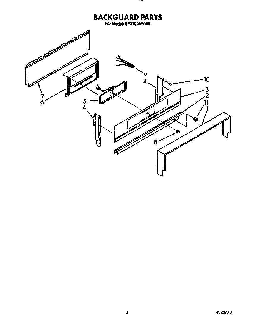 Whirlpool SF3100EWW0 backguard diagram