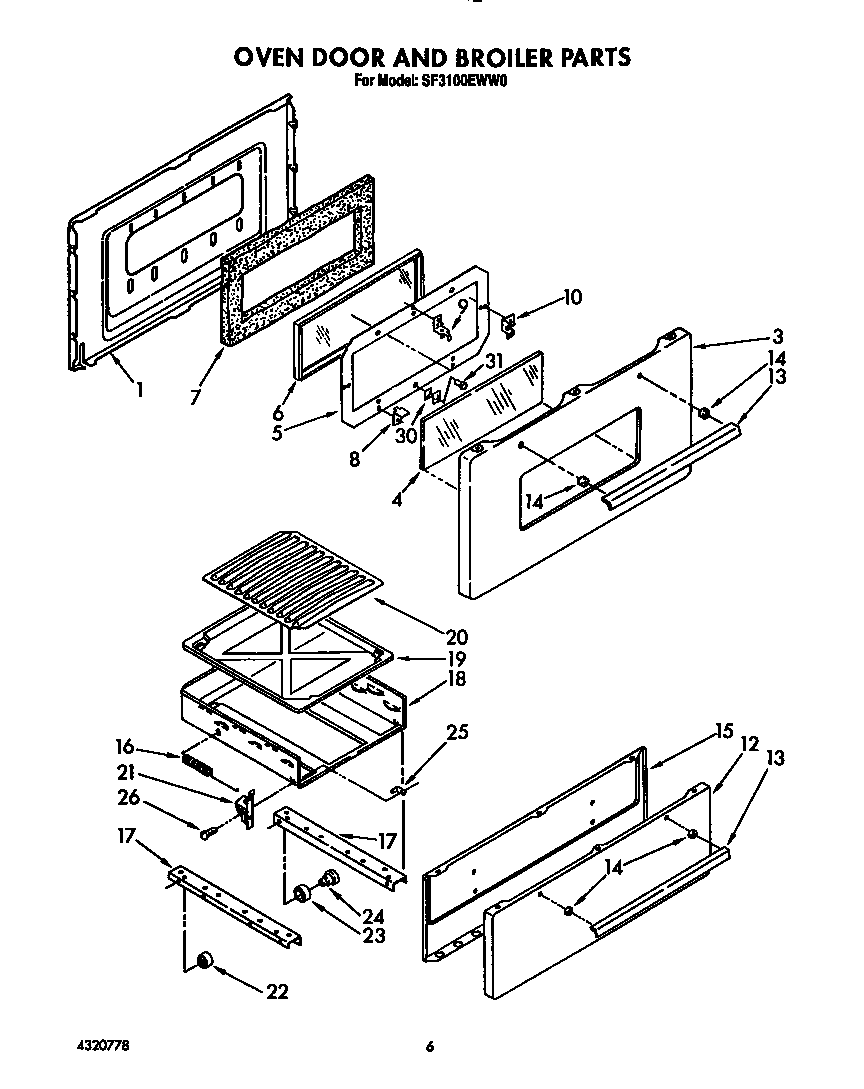 Whirlpool SF3100EWW0 oven door and broiler diagram