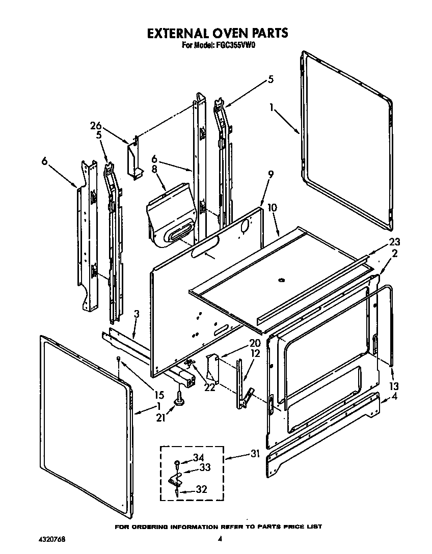 Roper FGC355VW0 external oven diagram