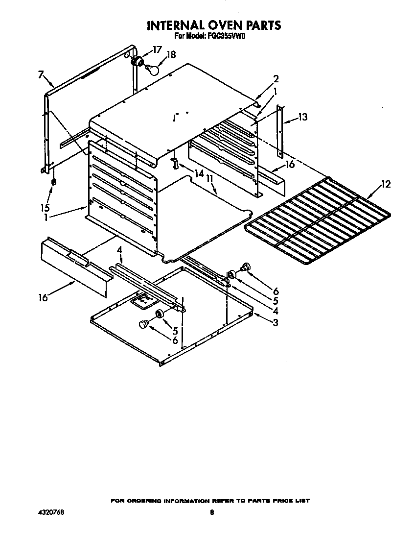 Roper FGC355VW0 internal oven diagram