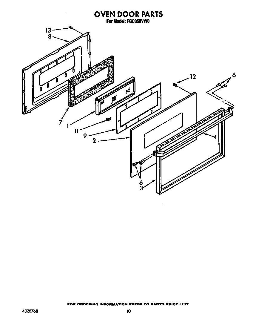 Roper FGC355VW0 oven door diagram