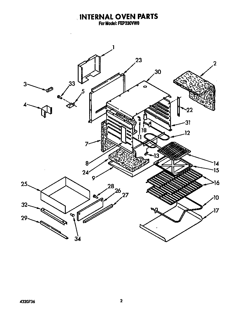 Roper FEP330VW0 internal oven diagram