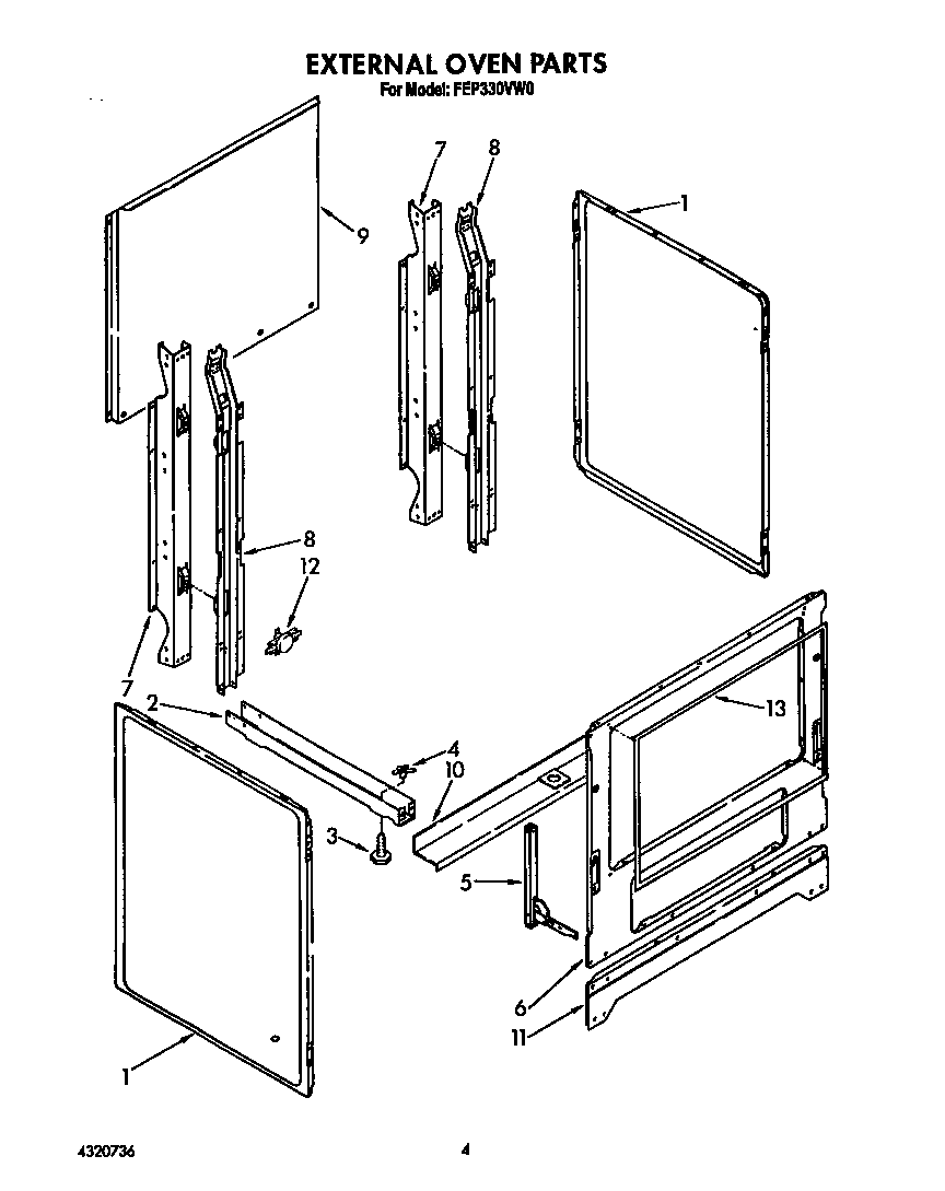 Roper FEP330VW0 external oven diagram