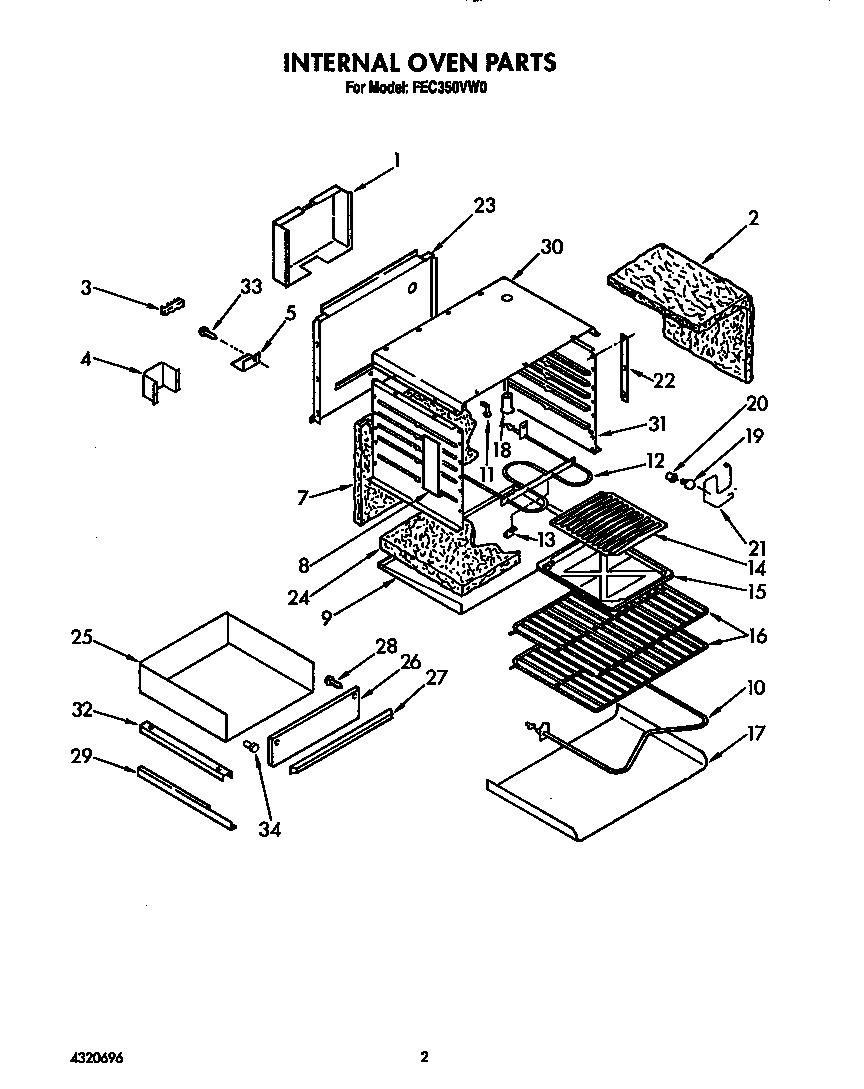 Roper FEC350VW0 internal oven diagram
