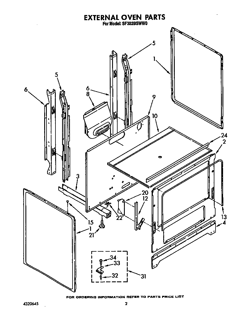 Whirlpool SF302BSWW0 external oven diagram