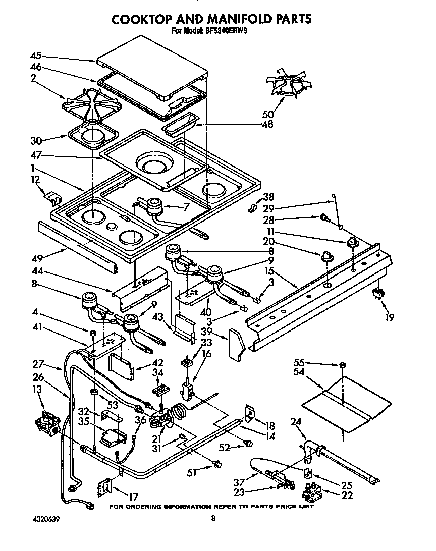 Whirlpool SF5340ERW9 cooktop and manifold diagram