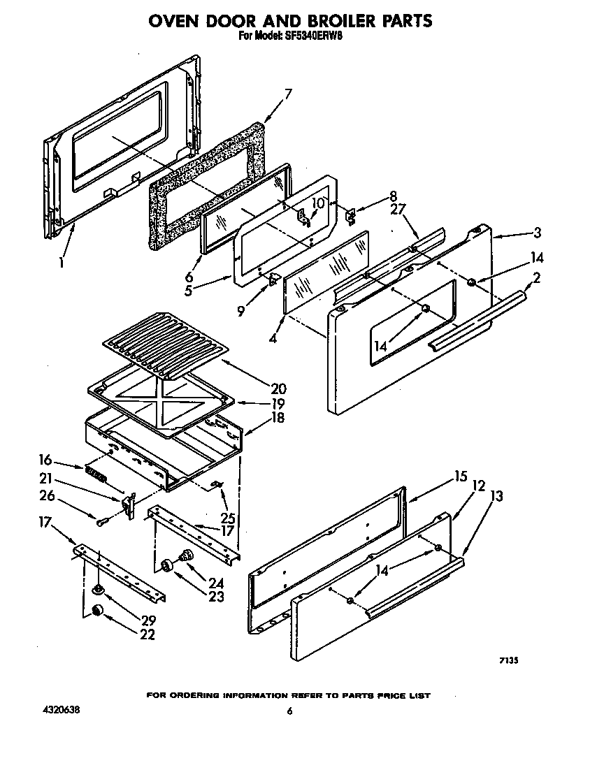 Whirlpool SF5340ERW8 oven door and broiler diagram