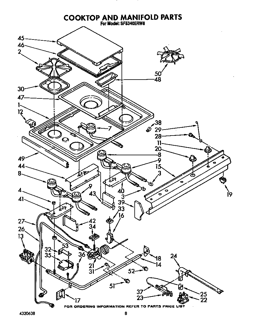 Whirlpool SF5340ERW8 cooktop and manifold diagram