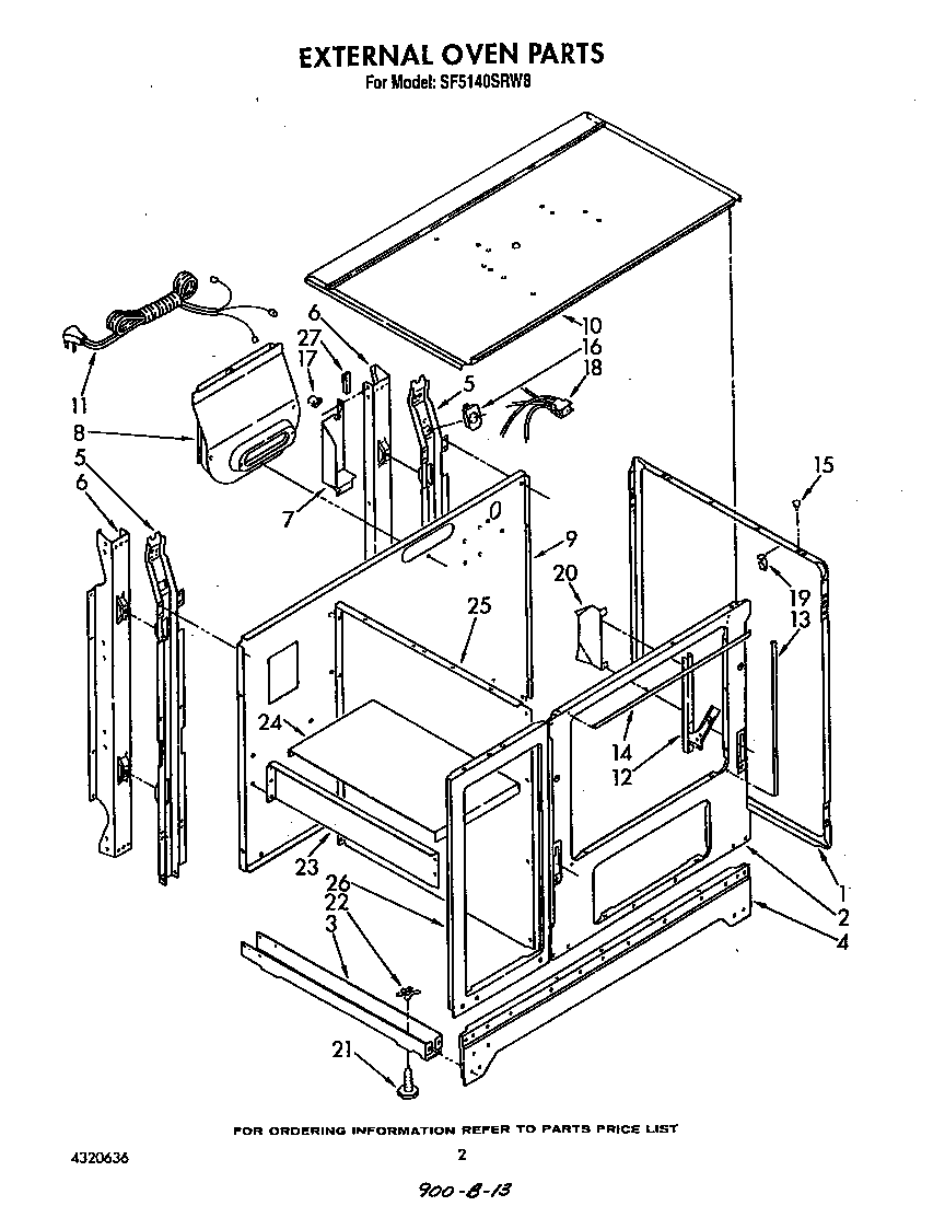 Whirlpool SF5140SRW8 external oven diagram