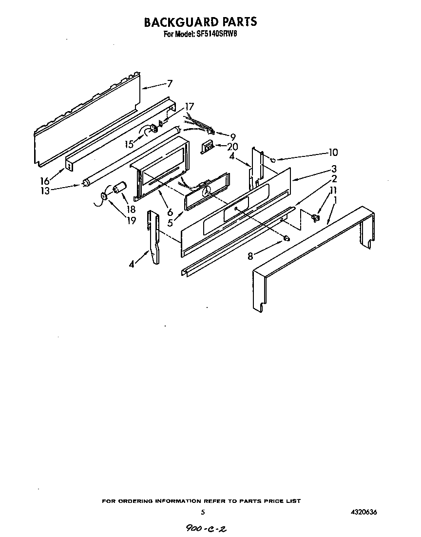 Whirlpool SF5140SRW8 backguard diagram