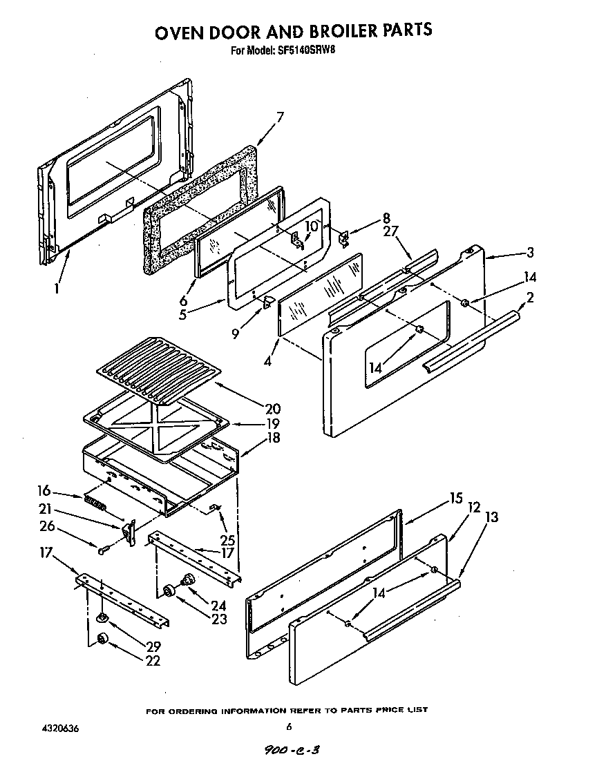 Whirlpool SF5140SRW8 oven door and broiler diagram