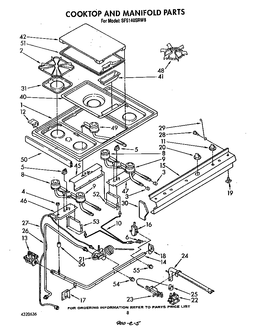 Whirlpool SF5140SRW8 cooktop and manifold diagram