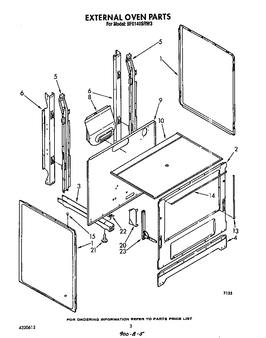 Whirlpool SF0140SRW3 external oven diagram
