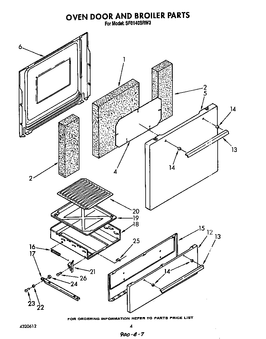 Whirlpool SF0140SRW3 oven door and broiler diagram