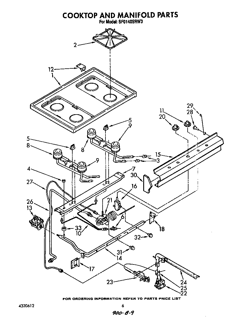 Whirlpool SF0140SRW3 cook top and manifold diagram