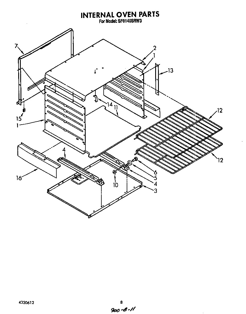 Whirlpool SF0140SRW3 internal oven diagram