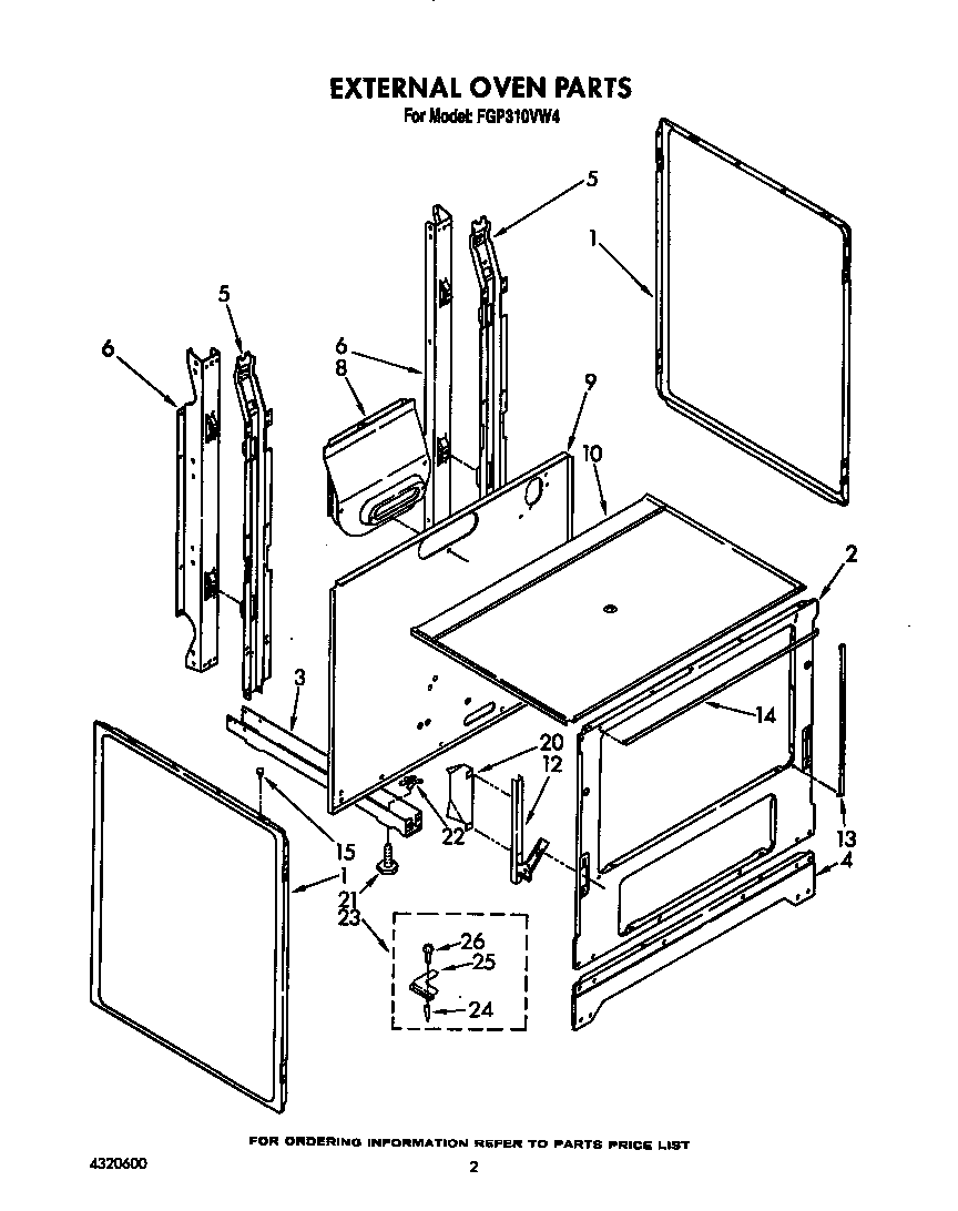 Roper FGP310VW4 external oven diagram