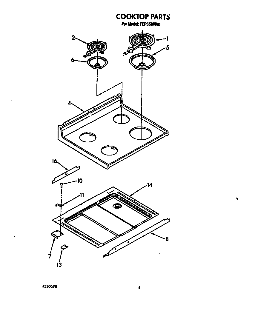 Roper FEP350VW0 cooktop diagram