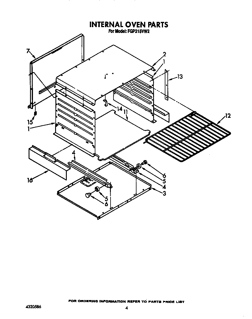 Roper FGP215VW2 internal oven diagram