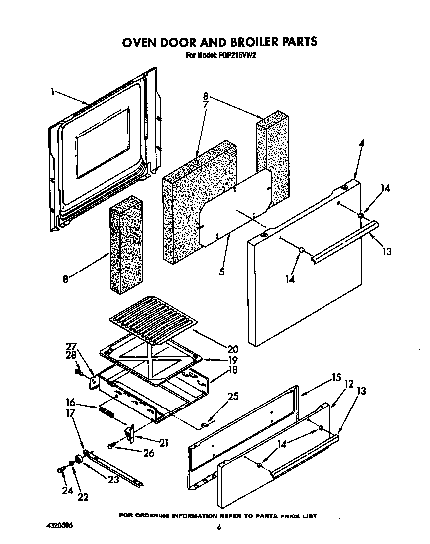 Roper FGP215VW2 oven door and broiler diagram