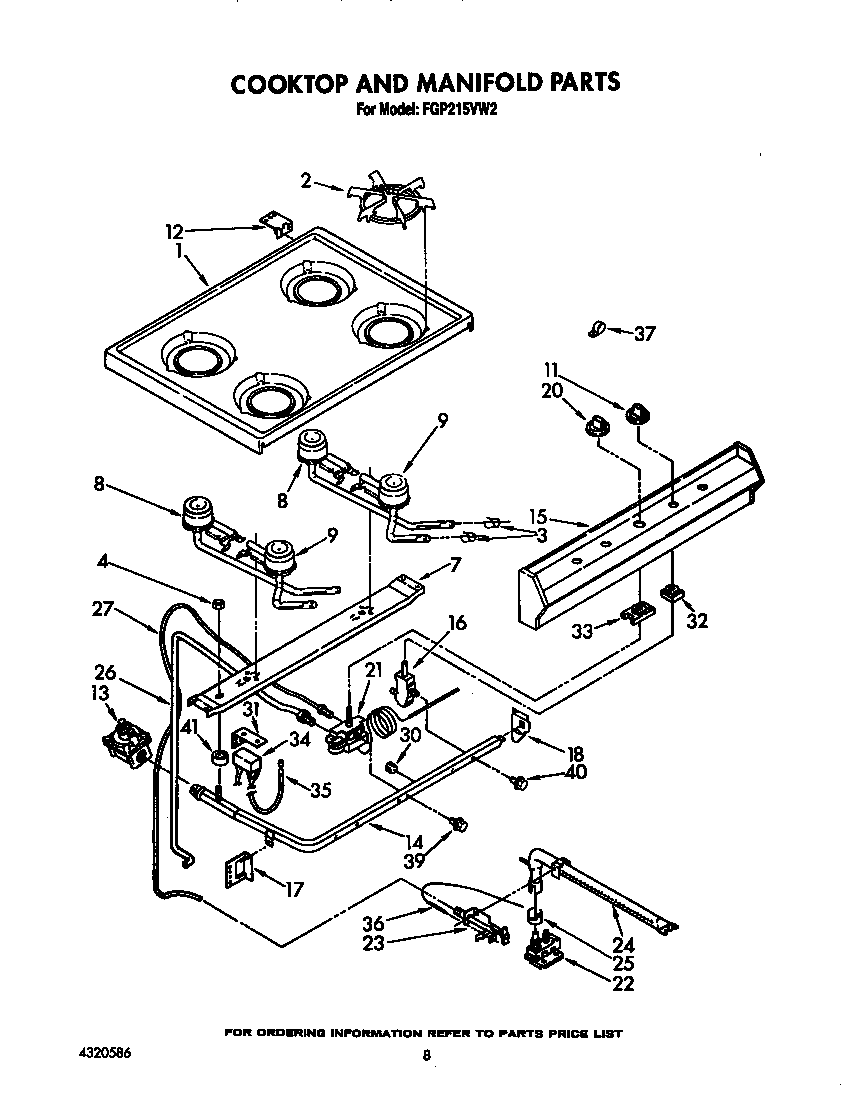 Roper FGP215VW2 cooktop and manifold diagram